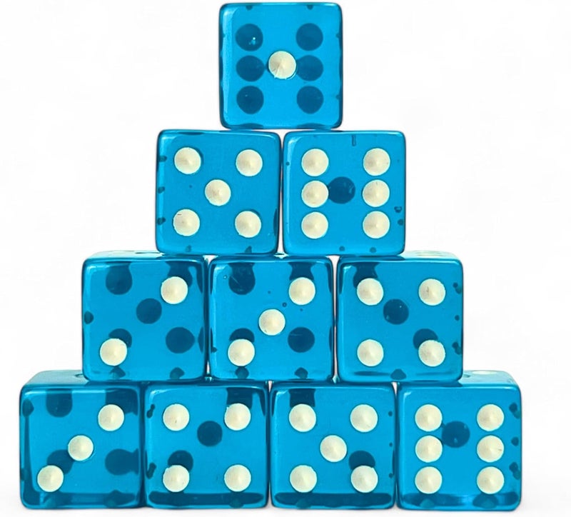 Luck Lab 10 Piece 19 mm Dice Pack - Acrylic and Translucent D6 Dice, Square w/Rounded Edge for Casino, Craps, RPG MTG DND Dice Table Games and Board Games (Light Blue) - Image 1